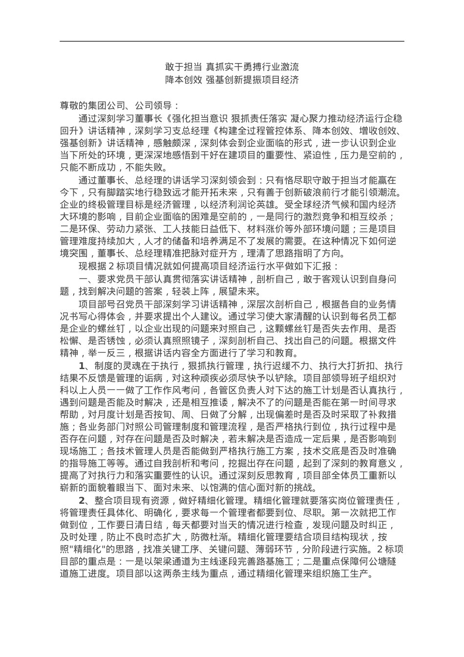 关于如何提高公司项目经济运行水平的工作汇报.doc_第1页