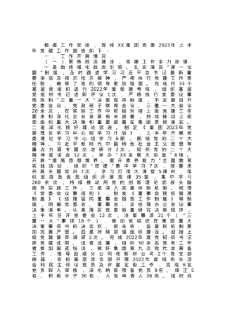 国企2023年上半年党建工作报告.docx