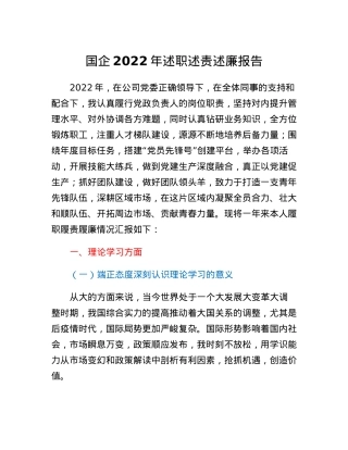 国企党支部书记2022年度述职述责述廉报告.docx