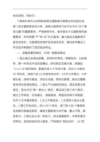 市公安局党委书记在全市主题教育推进会暨经验分享会上的交流发言.doc