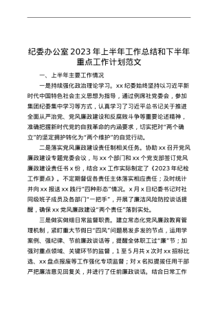 纪委办公室2023年上半年工作总结和下半年计划（汇报报告）.docx