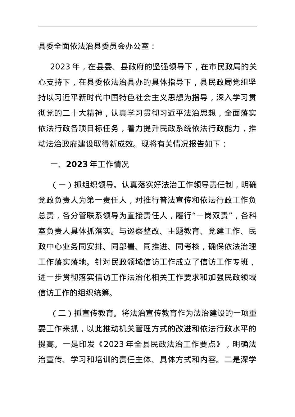 民政局2023年法治政府建设情况报告.doc_第1页
