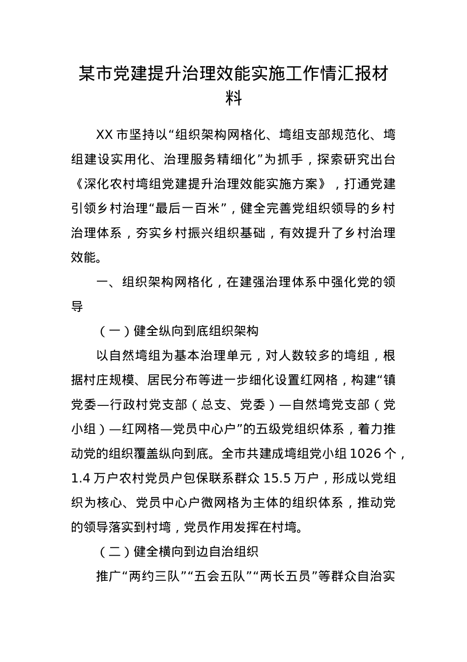 某市党建提升治理效能实施工作情汇报材料.docx_第1页