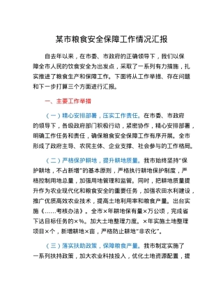 某市粮食安全保障工作情况汇报.docx
