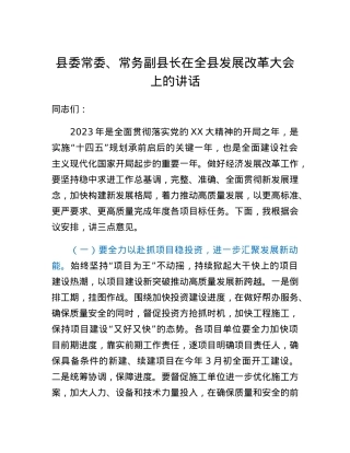 县委常委、常务副县长在全县发展改革大会上的讲话.docx