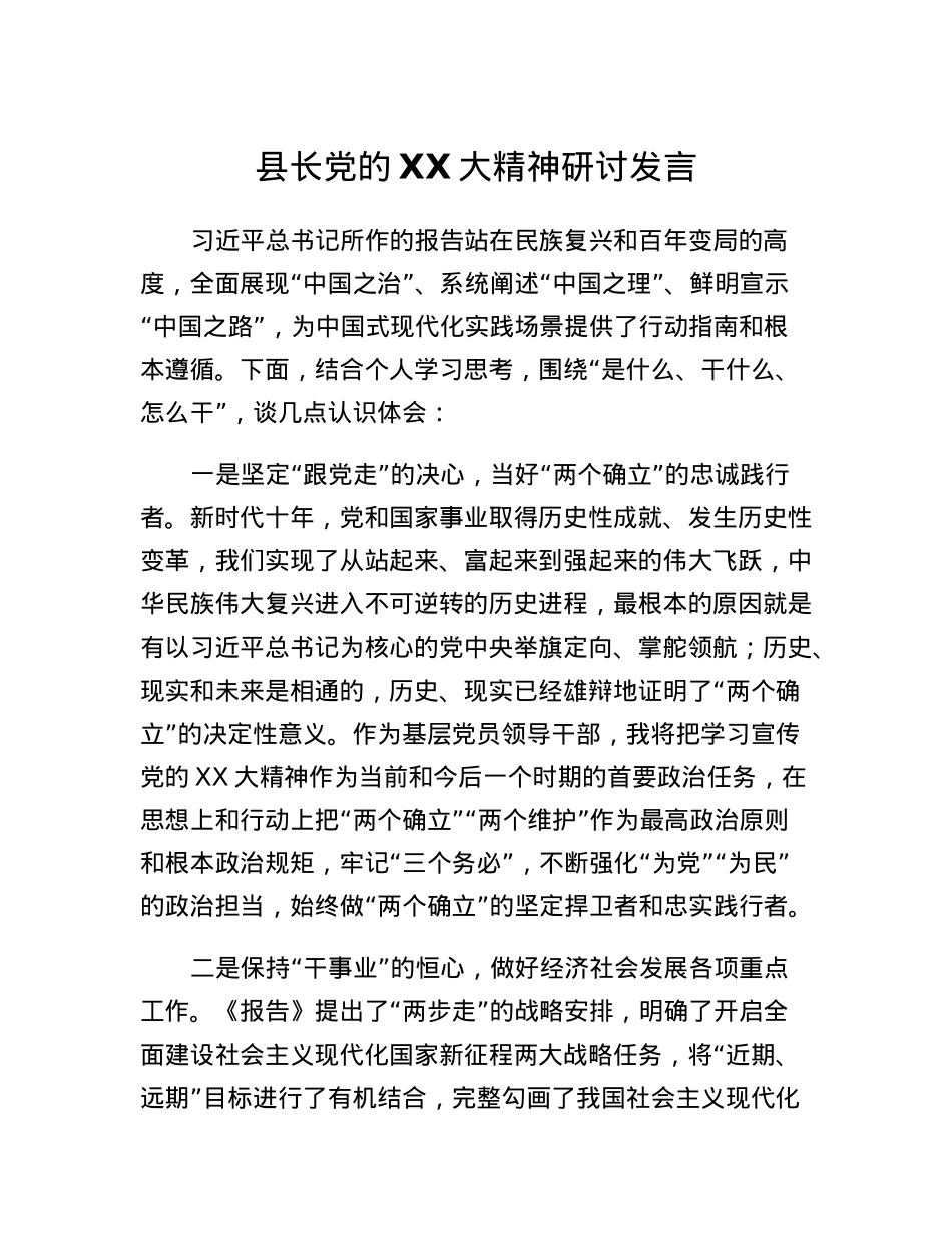 县长党的二十大精神研讨发言.docx_第1页