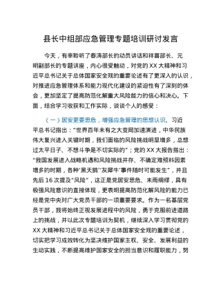 县长中组部应急管理专题培训研讨发言.docx