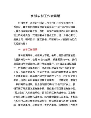 乡镇农村工作会讲话.docx