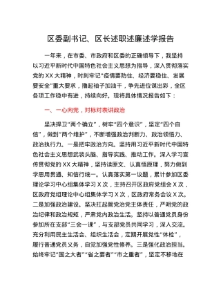 区委副书记、区长述职述廉述学报告.docx