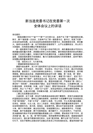 新当选党委书记在党委第一次全体会议上的讲话.doc