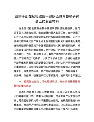 巡察干部在纪检监察干部队伍教育整顿研讨会上的发言材料.docx