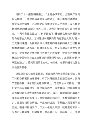 研讨发言：牢记“两个永远在路上” 全面提高机关党建质量.doc