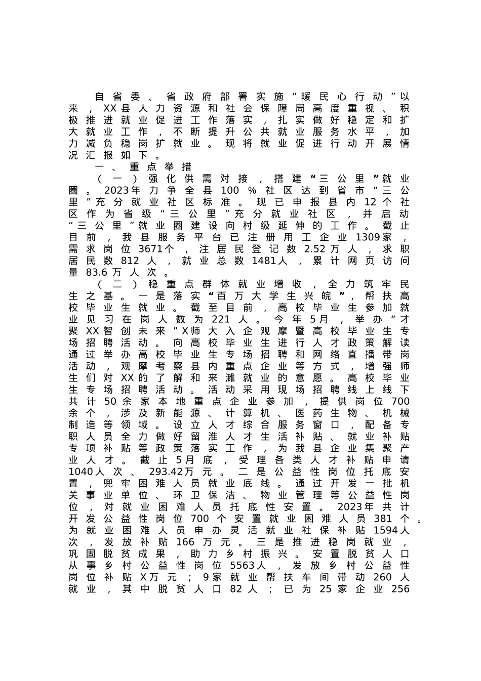 县就业创业工作开展情况汇报.docx_第1页