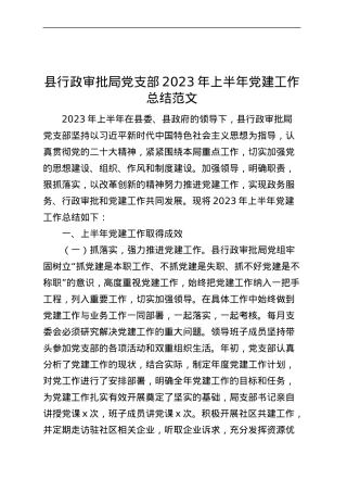 县行政审批局党支部2023年上半年党建工作总结（汇报报告）.docx