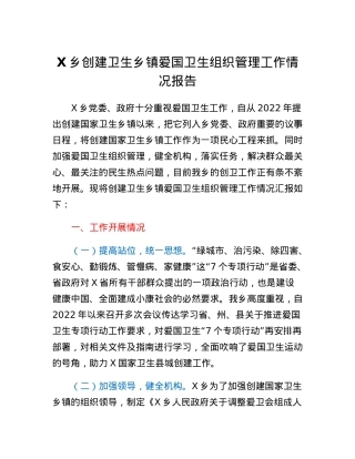 乡镇创建卫生乡镇爱国卫生组织管理工作情况报告.docx