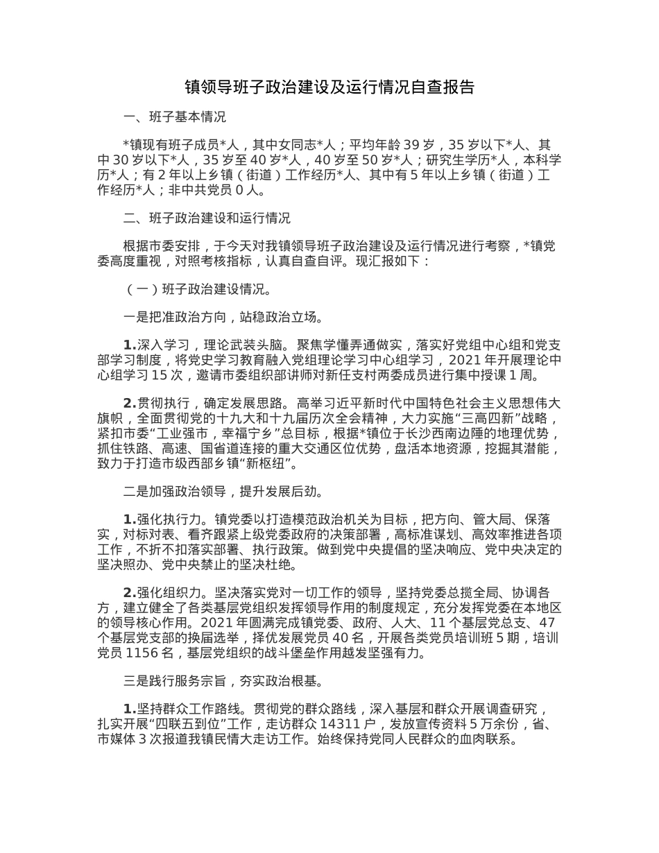 镇领导班子政治建设及运行情况自查报告.docx_第1页