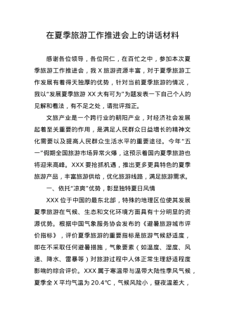 在夏季旅游工作推进会上的讲话材料.docx