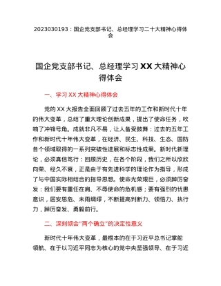 国企党支部书记、总经理学习二十大精神心得体会.docx