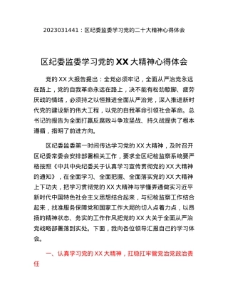 区纪委监委学习党的二十大精神心得体会.docx
