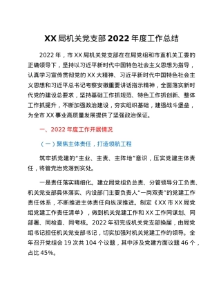 XX局机关党支部2022年度工作总结.docx