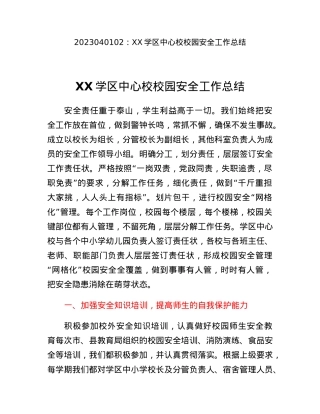 XX学区中心校校园安全工作总结.docx