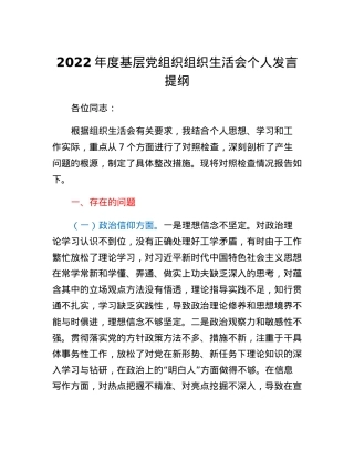 2022年度基层党组织组织生活会个人整套材料.docx