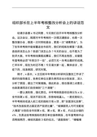 组织部长在上半年考核整改分析会上的讲话.docx