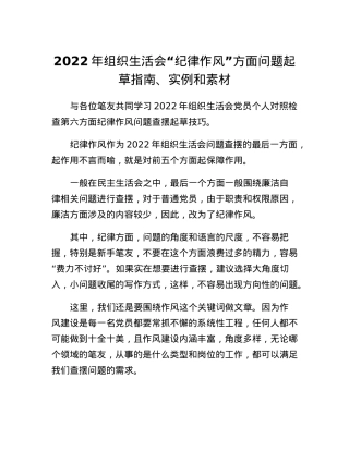 2022年组织生活会纪律作风方面问题起草指南、实例和素材.docx