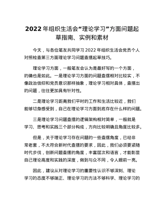 2022年组织生活会理论学习方面问题起草指南实例和素材.docx