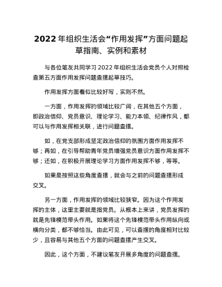 2022年组织生活会作用发挥方面问题起草指南、实例和素材.docx