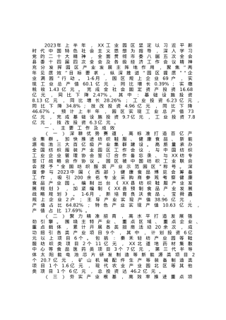 工业园区上半年工作总结及下半年工作计划.docx