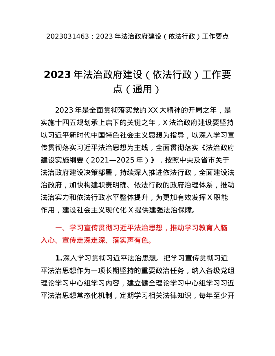 2023年法治政府建设（依法行政）工作要点.docx_第1页