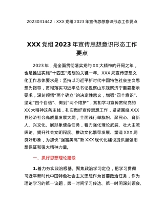 XXX党组2023年宣传思想意识形态工作要点.docx