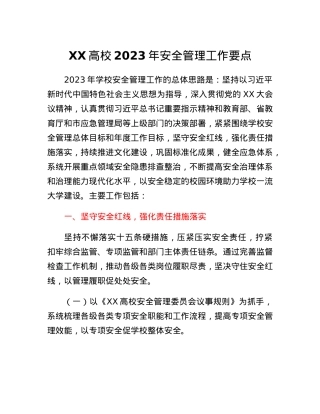 XX高校2023年安全管理工作要点.docx