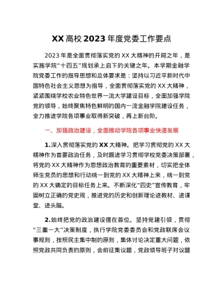 XX高校2023年度党委工作要点.docx