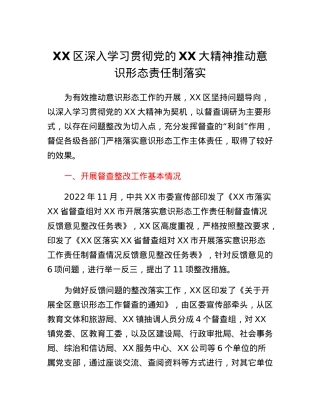 XX区深入学习贯彻党的二十大精神推动意识形态责任制落实.docx