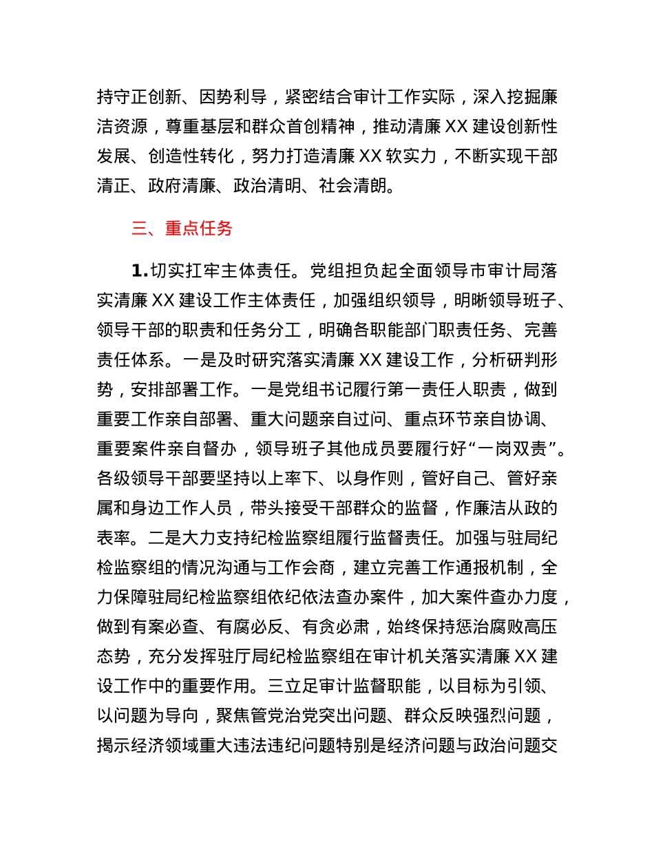 XX市审计局落实清廉XX建设工作方案.docx_第3页