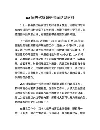 xx同志巡察调研书面访谈材料.docx