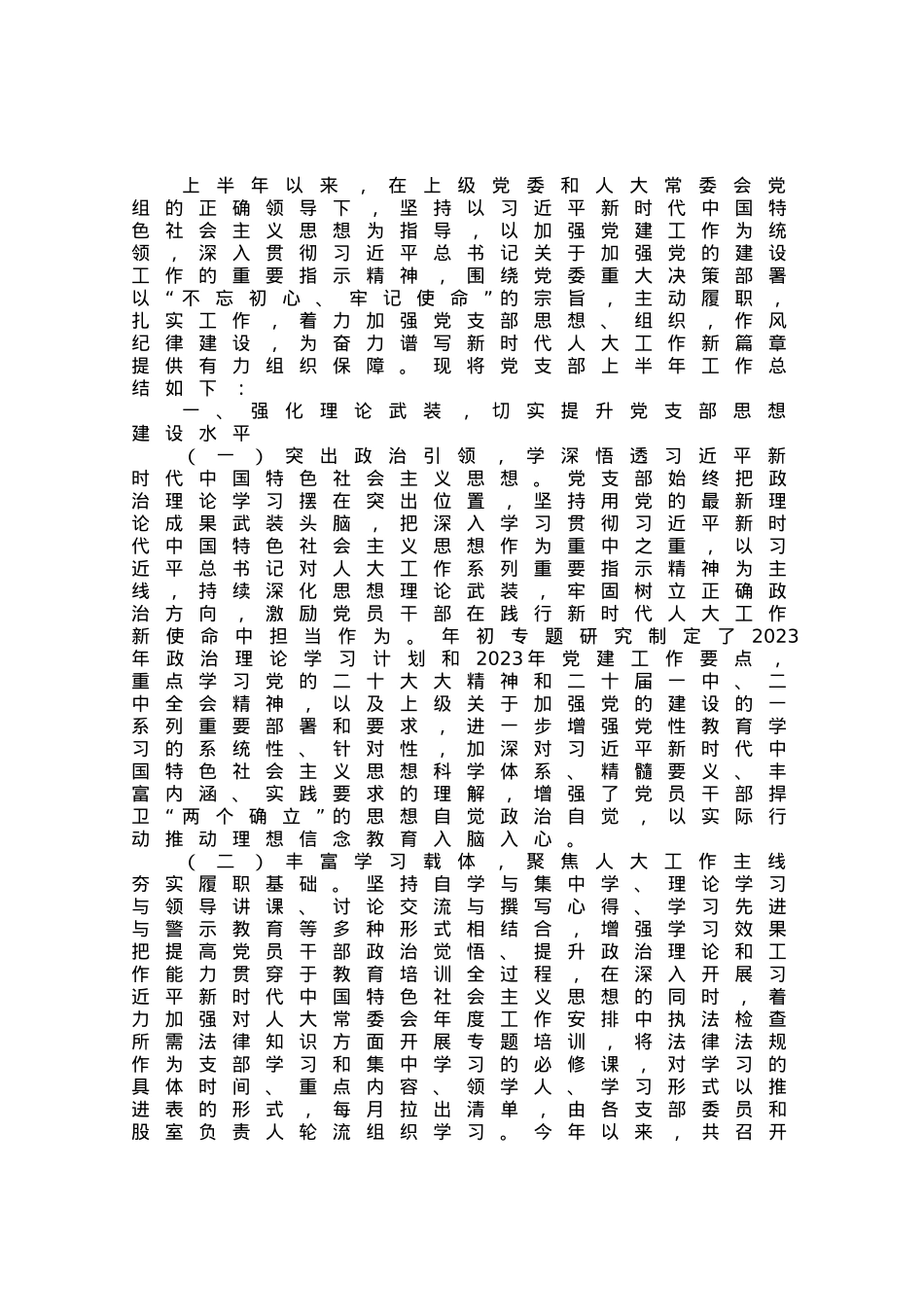人大党支部2023年上半年党建工作总结.docx_第1页