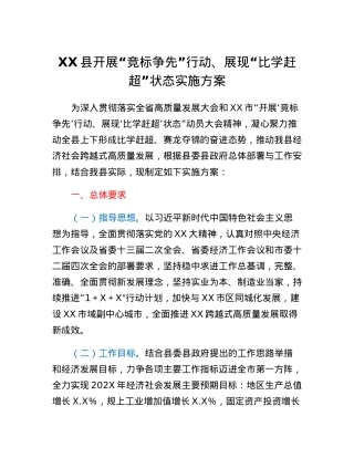 XX县开展竞标争先行动、展现比学赶超状态实施方案.docx