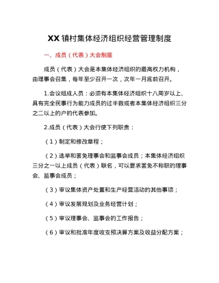 XX镇村集体经济组织经营管理制度.docx