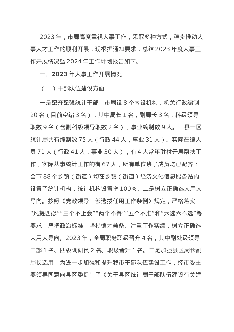 市统计局2023年人事工作总结.doc_第1页