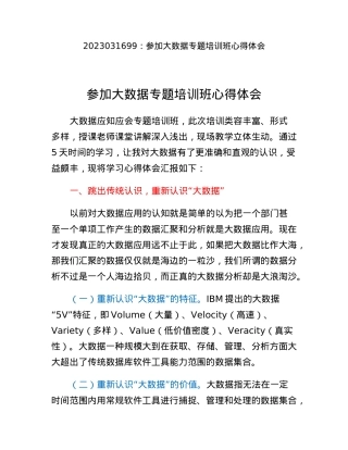 参加大数据专题培训班心得体会.docx