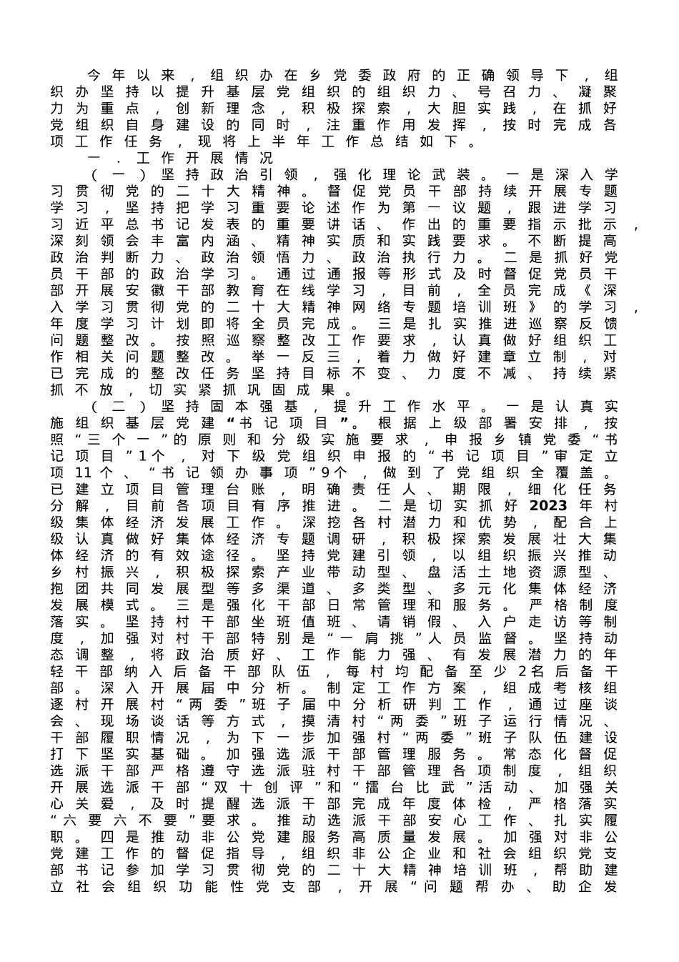 乡镇组织办2023年上半年工作总结及下半年计划.doc_第1页