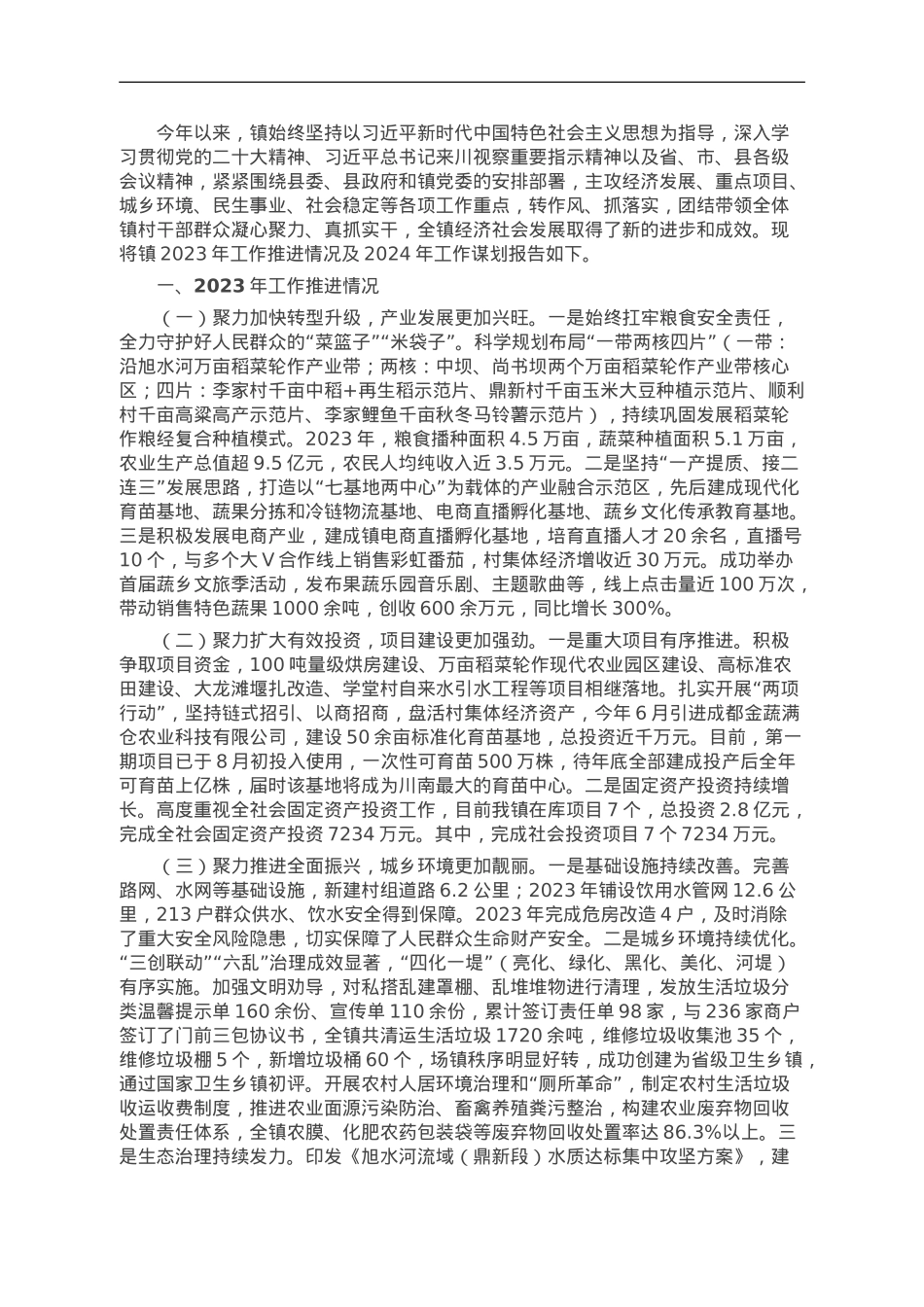 镇2023年工作总结和2024年工作谋划.doc_第1页