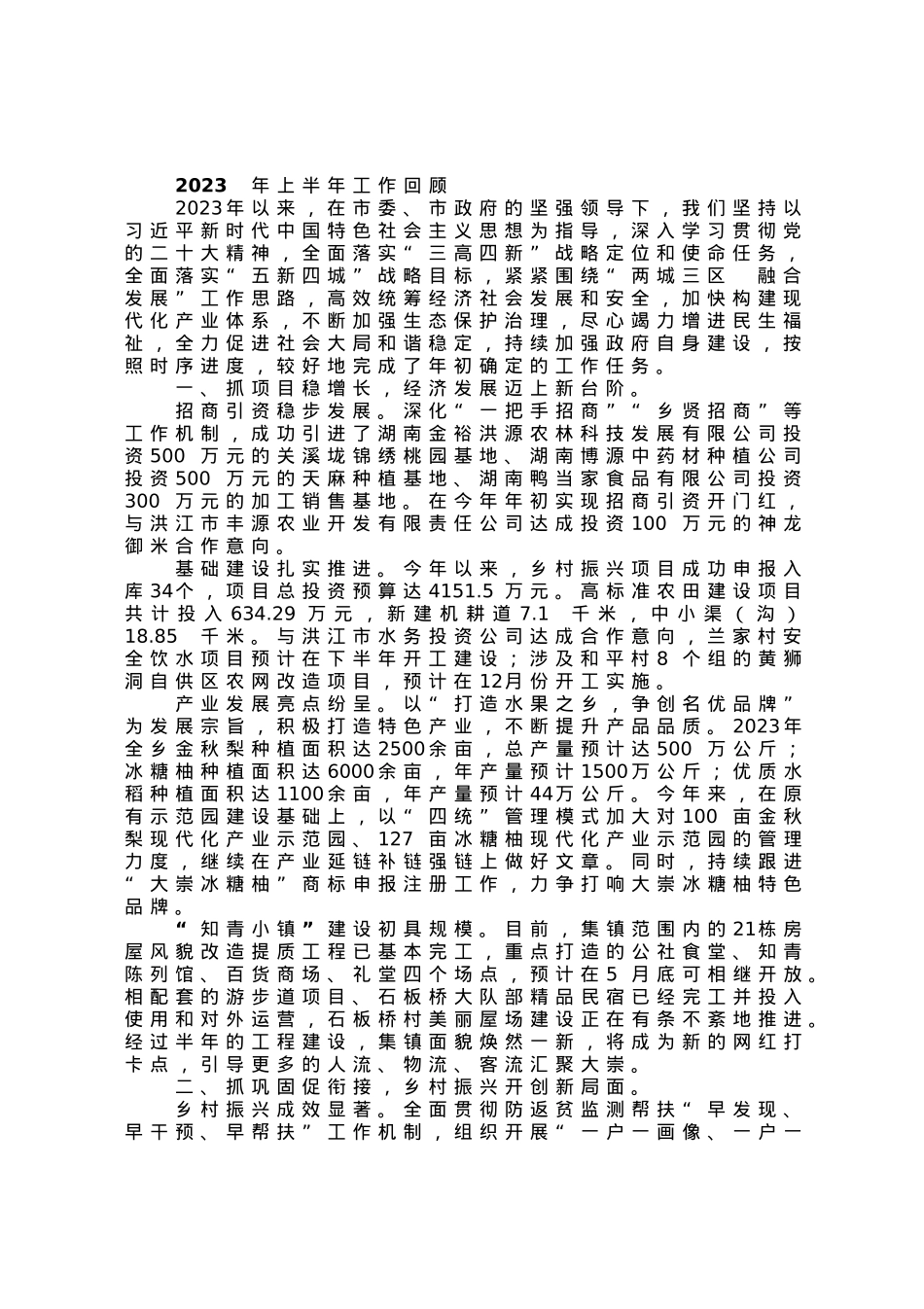 镇政府2023年上半年工作总结及下半年目标任务和工作安排.docx_第1页