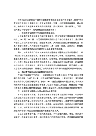公司主题教育专题民主生活会对照检查材料.docx