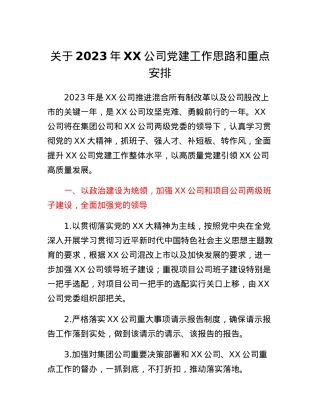 关于2023年XX公司党建工作思路和重点安排.docx