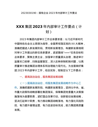 国有企业2023年内部审计工作要点.docx