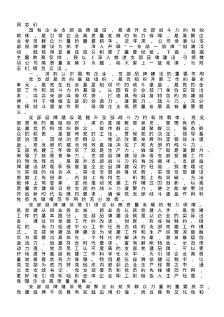 书记党课讲稿：深入推进支部品牌建设 引领推动公司高质量发展.doc